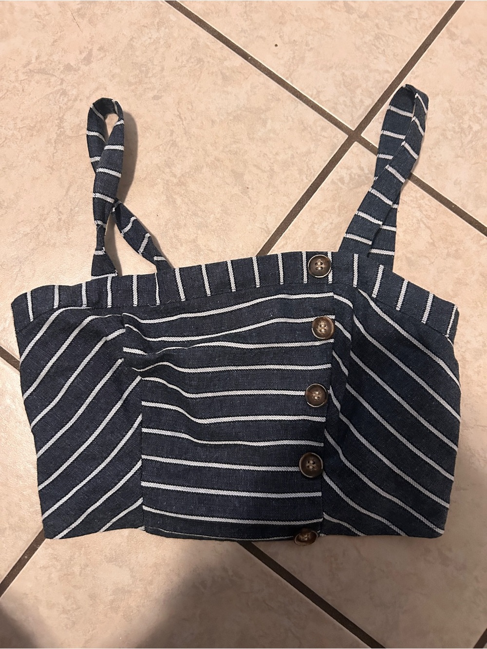 Striped Navy Button-Front Crop Top